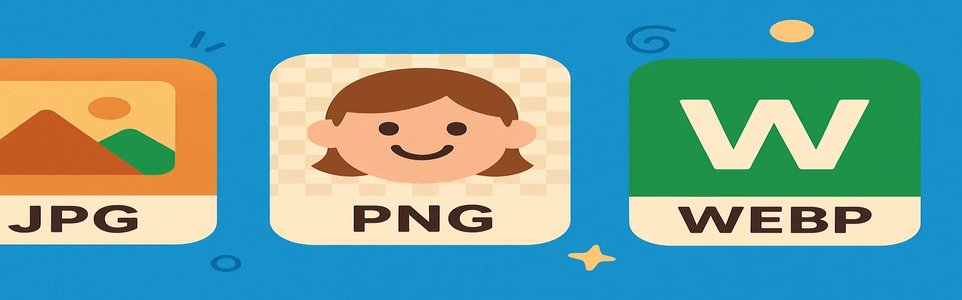 Logos of JPG, PNG, and WEBP file formats