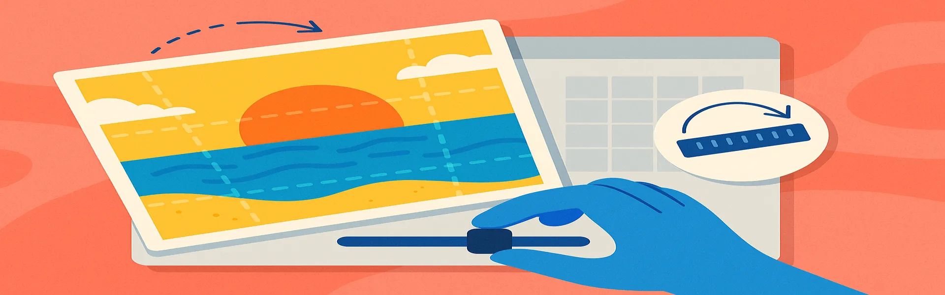 A crooked horizon in a photo being straightened with a rotation tool